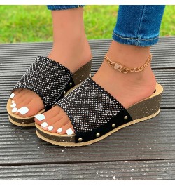 Women's Summer Fashion Open Toed Wedges Wear Slippers With Thick Soled One Line Slip on Slippers for Women Leopard Black $14....