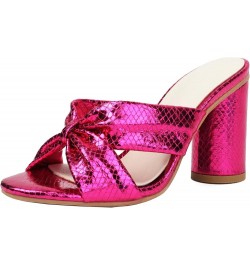 Women Dressy Slip-on Sandals with Bling Material and High Block Heels Rose Red $23.73 Sandals