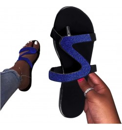 Sandals Women Dressy Summer Flat,Women's Rhinestone Roman Flat Sandals Open Toe Crystal Slippers Sandals Blue $9.67 Sandals