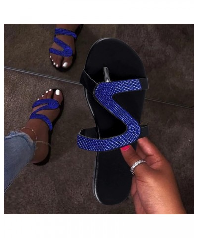 Sandals Women Dressy Summer Flat,Women's Rhinestone Roman Flat Sandals Open Toe Crystal Slippers Sandals Blue $9.67 Sandals