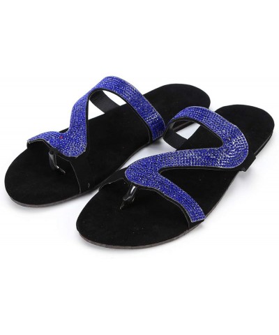 Sandals Women Dressy Summer Flat,Women's Rhinestone Roman Flat Sandals Open Toe Crystal Slippers Sandals Blue $9.67 Sandals