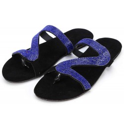 Sandals Women Dressy Summer Flat,Women's Rhinestone Roman Flat Sandals Open Toe Crystal Slippers Sandals Blue $9.67 Sandals