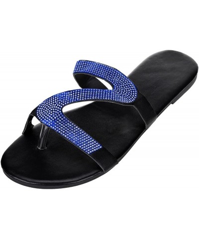 Sandals Women Dressy Summer Flat,Women's Rhinestone Roman Flat Sandals Open Toe Crystal Slippers Sandals Blue $9.67 Sandals