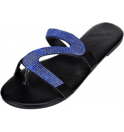 Sandals Women Dressy Summer Flat,Women's Rhinestone Roman Flat Sandals Open Toe Crystal Slippers Sandals Blue $9.67 Sandals