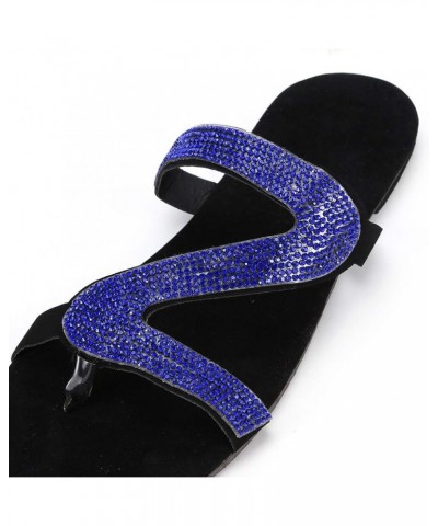 Sandals Women Dressy Summer Flat,Women's Rhinestone Roman Flat Sandals Open Toe Crystal Slippers Sandals Blue $9.67 Sandals