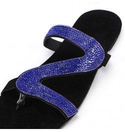 Sandals Women Dressy Summer Flat,Women's Rhinestone Roman Flat Sandals Open Toe Crystal Slippers Sandals Blue $9.67 Sandals