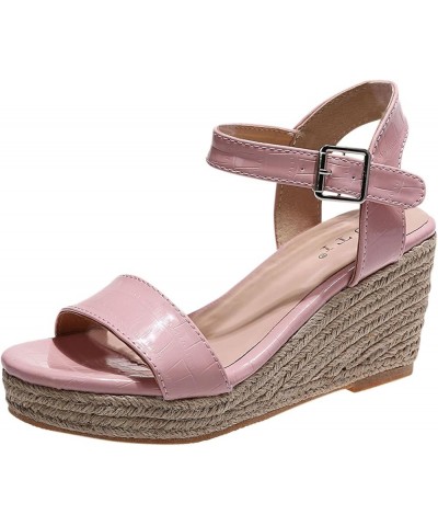 Casual Sandals Women Strap Wedge Espadrille Sandals for Women Slip On Casual Beach Sandals Slippers Pink $20.63 Sandals