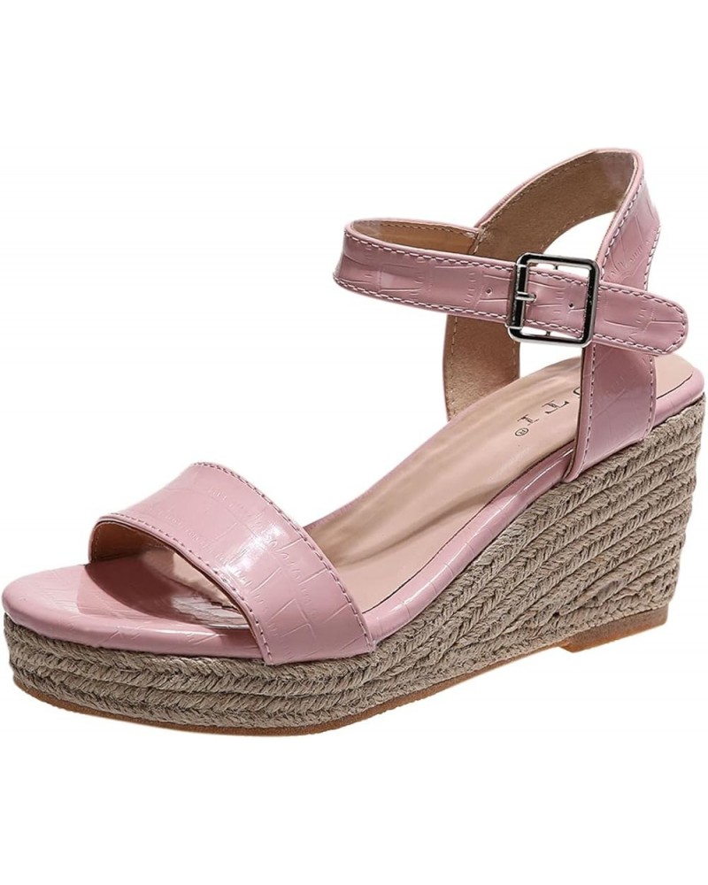 Casual Sandals Women Strap Wedge Espadrille Sandals for Women Slip On Casual Beach Sandals Slippers Pink $20.63 Sandals