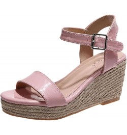 Casual Sandals Women Strap Wedge Espadrille Sandals for Women Slip On Casual Beach Sandals Slippers Pink $20.63 Sandals