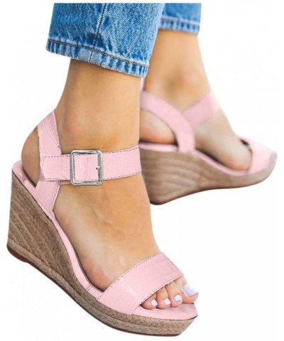 Casual Sandals Women Strap Wedge Espadrille Sandals for Women Slip On Casual Beach Sandals Slippers Pink $20.63 Sandals