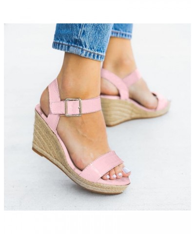 Casual Sandals Women Strap Wedge Espadrille Sandals for Women Slip On Casual Beach Sandals Slippers Pink $20.63 Sandals