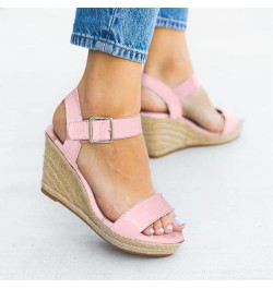 Casual Sandals Women Strap Wedge Espadrille Sandals for Women Slip On Casual Beach Sandals Slippers Pink $20.63 Sandals