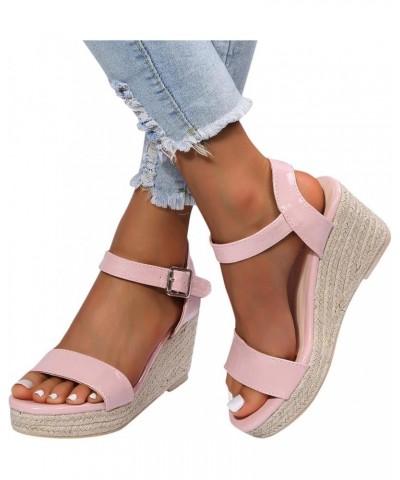 Casual Sandals Women Strap Wedge Espadrille Sandals for Women Slip On Casual Beach Sandals Slippers Pink $20.63 Sandals