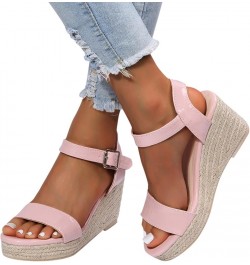 Casual Sandals Women Strap Wedge Espadrille Sandals for Women Slip On Casual Beach Sandals Slippers Pink $20.63 Sandals