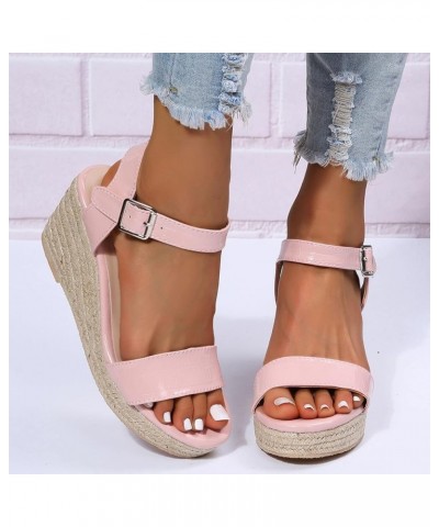 Casual Sandals Women Strap Wedge Espadrille Sandals for Women Slip On Casual Beach Sandals Slippers Pink $20.63 Sandals