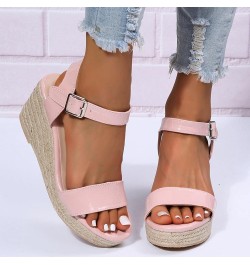 Casual Sandals Women Strap Wedge Espadrille Sandals for Women Slip On Casual Beach Sandals Slippers Pink $20.63 Sandals