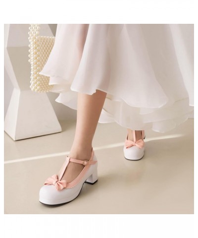 Bride Round Toe Mary Jane Block Heel Pumps Bows White $22.79 Pumps