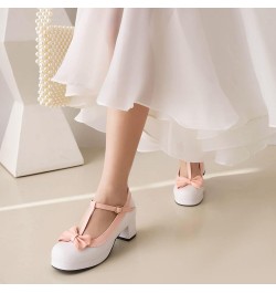 Bride Round Toe Mary Jane Block Heel Pumps Bows White $22.79 Pumps