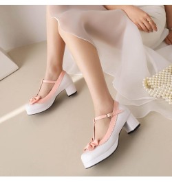 Bride Round Toe Mary Jane Block Heel Pumps Bows White $22.79 Pumps