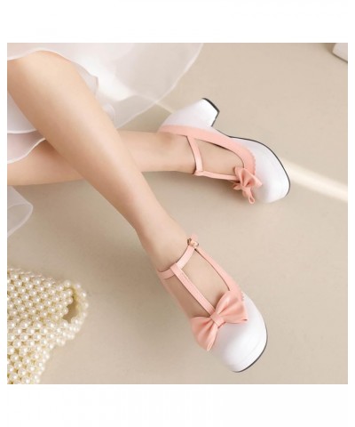 Bride Round Toe Mary Jane Block Heel Pumps Bows White $22.79 Pumps