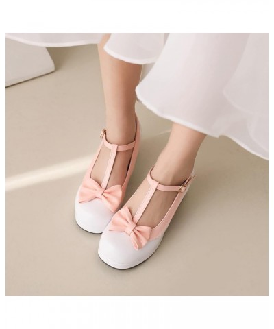 Bride Round Toe Mary Jane Block Heel Pumps Bows White $22.79 Pumps