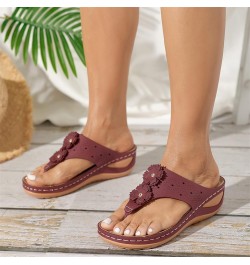 Wedge Flip Flops for Women Summer Hollow Out Flower Outdoor Indoor Beach Slip On Soft Bottom Sandals Dressy Waterproof Comfor...