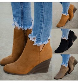 Cowboy Boots for Women Wide Calf Platform Wedges Pointed Toe Boots Side Zipper Elegant Ladies Ankle Boots Snow Boots Black $2...