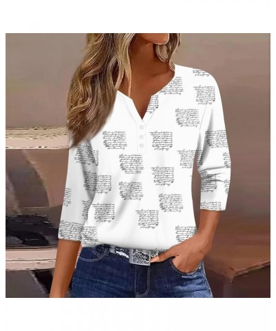 3/4 Sleeve Tops for Women Summer 4th of July Blouses V Neck Button Down T Shirts Fashion Relaxed Fit Clothes 5-light Gray $10...