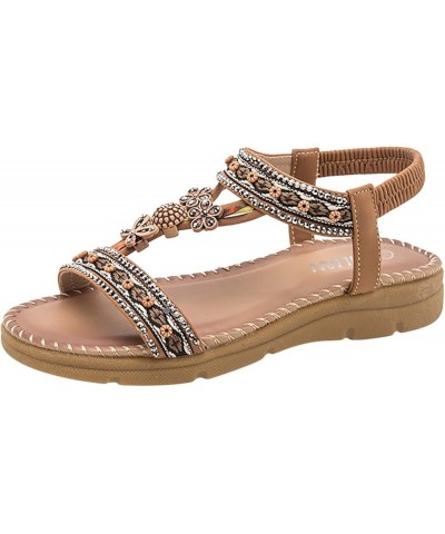 Beach Sandals for Women Dressy Summer Open Toe Flat Sandals with Arch Support Bohemian Style Samdals Non-Slip Brown $19.95 Sa...