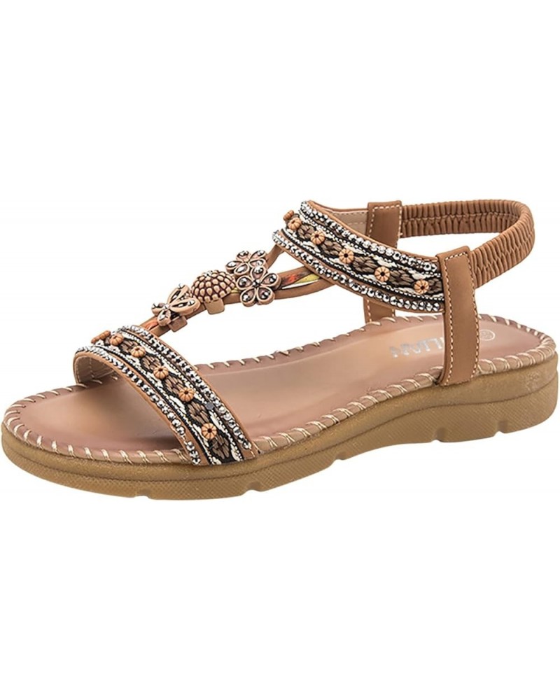 Beach Sandals for Women Dressy Summer Open Toe Flat Sandals with Arch Support Bohemian Style Samdals Non-Slip Brown $19.95 Sa...