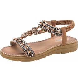 Beach Sandals for Women Dressy Summer Open Toe Flat Sandals with Arch Support Bohemian Style Samdals Non-Slip Brown $19.95 Sa...