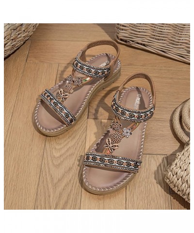 Beach Sandals for Women Dressy Summer Open Toe Flat Sandals with Arch Support Bohemian Style Samdals Non-Slip Brown $19.95 Sa...