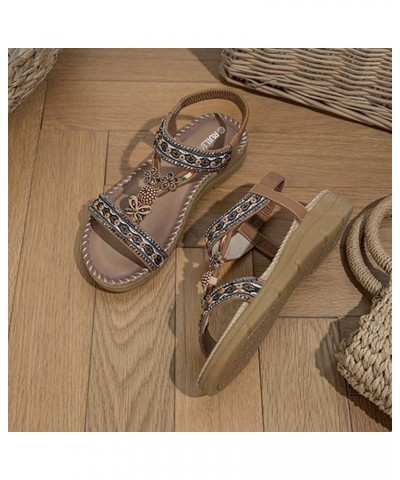 Beach Sandals for Women Dressy Summer Open Toe Flat Sandals with Arch Support Bohemian Style Samdals Non-Slip Brown $19.95 Sa...