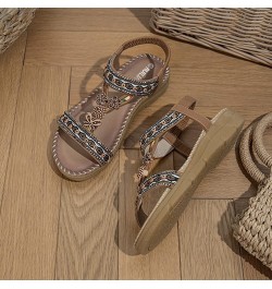 Beach Sandals for Women Dressy Summer Open Toe Flat Sandals with Arch Support Bohemian Style Samdals Non-Slip Brown $19.95 Sa...