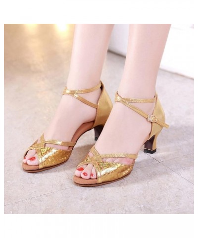 Heels for Women Sexy Strappy Sandals Women Open Round-Toe Ankle Strap Chunky Mid Heel Shoes Slip On Gold Shoes Gold $13.79 Sa...