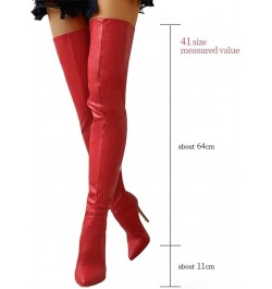 Womens Stretch Thigh High Boots Low Chunky Heel Sexy Zipper Round Toe Over The Knee High Riding Boots 36 for women B-red $32....