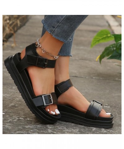 Sandals for Women Large Size Women's Shoes Thick Sole Solid Color Platform Slingback Sandals for Women with Closed Toe Black ...