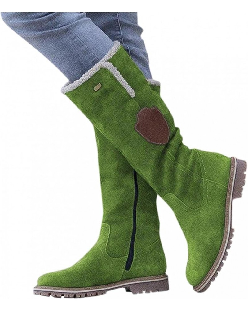 Snow Boots for Women,Wide Calf Knee High Winter Snow Boots Anti-Skid Platform Outdoor Booties Women Cowboy Boots Green $28.67...