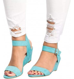 Wedge Ankle Strap Wedge Heel Sandals Buckle Solid Color Gladiator Summer Wedge Sandals for Women Wedges Sandals Blue $13.20 S...