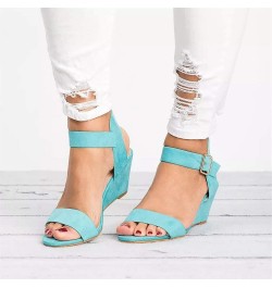 Wedge Ankle Strap Wedge Heel Sandals Buckle Solid Color Gladiator Summer Wedge Sandals for Women Wedges Sandals Blue $13.20 S...