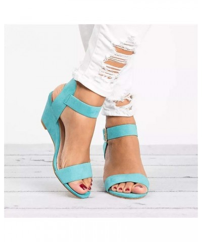 Wedge Ankle Strap Wedge Heel Sandals Buckle Solid Color Gladiator Summer Wedge Sandals for Women Wedges Sandals Blue $13.20 S...