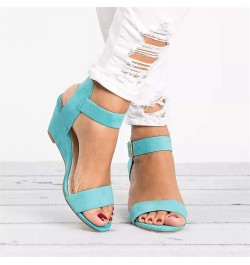 Wedge Ankle Strap Wedge Heel Sandals Buckle Solid Color Gladiator Summer Wedge Sandals for Women Wedges Sandals Blue $13.20 S...