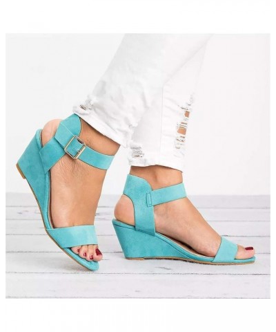 Wedge Ankle Strap Wedge Heel Sandals Buckle Solid Color Gladiator Summer Wedge Sandals for Women Wedges Sandals Blue $13.20 S...