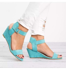 Wedge Ankle Strap Wedge Heel Sandals Buckle Solid Color Gladiator Summer Wedge Sandals for Women Wedges Sandals Blue $13.20 S...