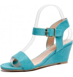 Wedge Ankle Strap Wedge Heel Sandals Buckle Solid Color Gladiator Summer Wedge Sandals for Women Wedges Sandals Blue $13.20 S...