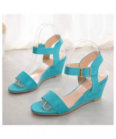 Wedge Ankle Strap Wedge Heel Sandals Buckle Solid Color Gladiator Summer Wedge Sandals for Women Wedges Sandals Blue $13.20 S...