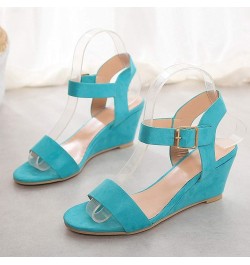 Wedge Ankle Strap Wedge Heel Sandals Buckle Solid Color Gladiator Summer Wedge Sandals for Women Wedges Sandals Blue $13.20 S...