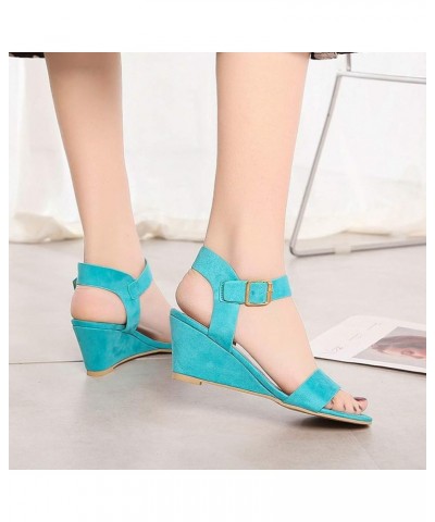 Wedge Ankle Strap Wedge Heel Sandals Buckle Solid Color Gladiator Summer Wedge Sandals for Women Wedges Sandals Blue $13.20 S...