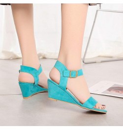 Wedge Ankle Strap Wedge Heel Sandals Buckle Solid Color Gladiator Summer Wedge Sandals for Women Wedges Sandals Blue $13.20 S...