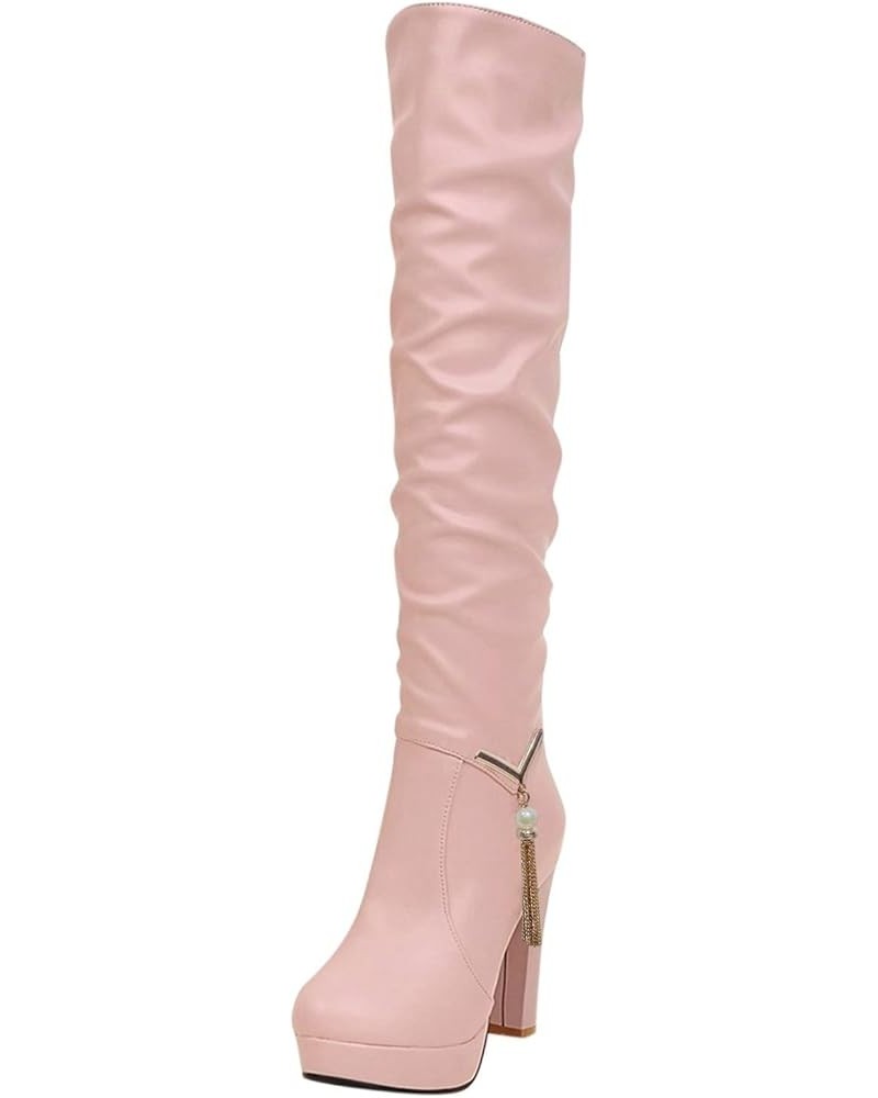 Women's Thigh High Fashion Boots Over The Knee Suede Side Zipper Fashion Boots Z-06 Pink $29.06 Boots